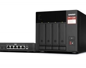 QNAP TS-473A + QSW-1105-5T Bundle Pack NAS Tower Ryzen Embedded V1500B 8 GB DDR4 0 TB QNAP Turbo System Preto Part number: TS-473A-SW5T EAN: 4711103084618